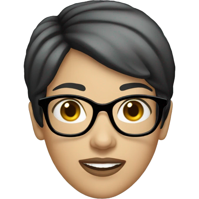 white woman short black hair glasses smil emoji
