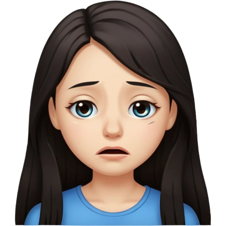 pretty girl with dark long hair crying and cross eyed emoji