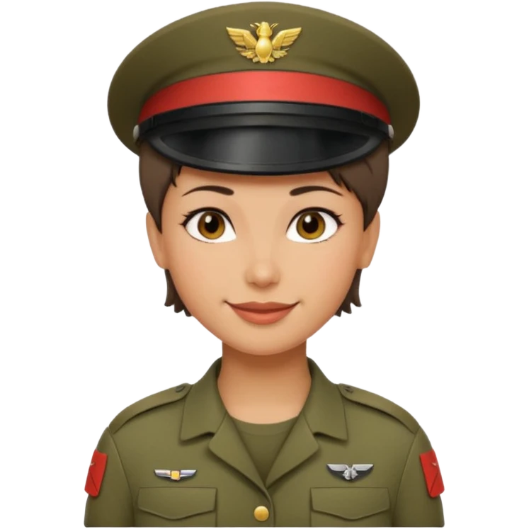Apple-style emoji: female soldier, bust, no cap/helmet, friendly smile emoji