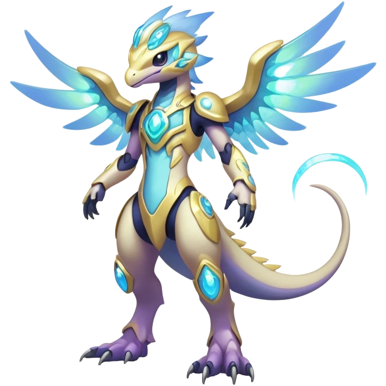 Shiny Futuristic Celestial Magical Ethereal Godly Divine Pastel-Nebula-Fakemon-Pokemon-Digimon-Spectrobes-Raptor-fusion, full body emoji