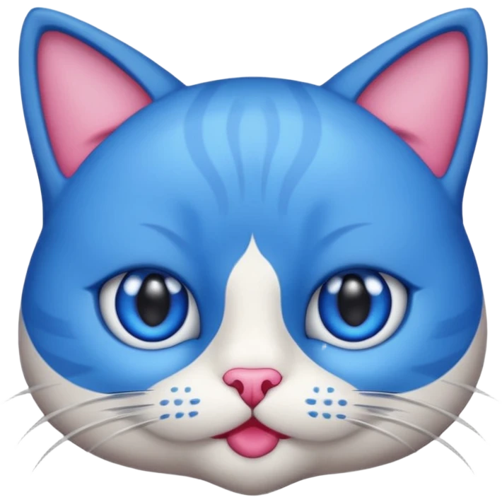un emoji de lacara de un gato azul con rosa sorprendido emoji