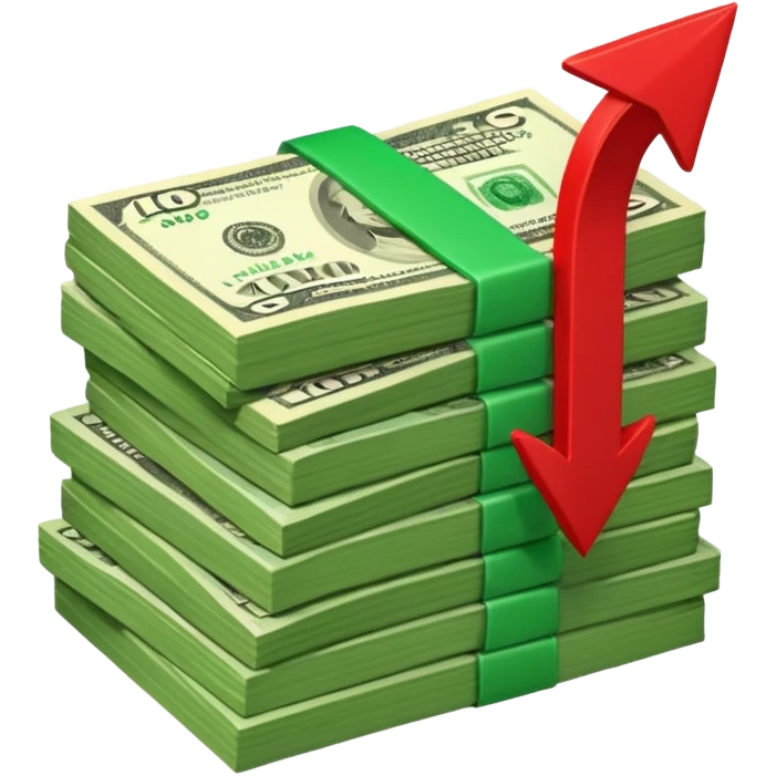 stack of banknotes with a red arrow pointing down emoji