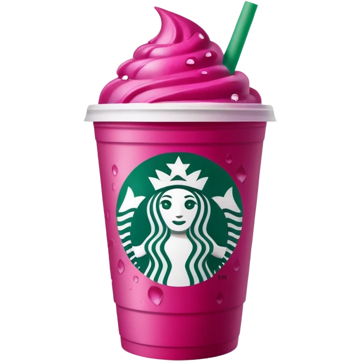 Starbucks dark pink dragonfruit refresher. white lid. starbucks logo. emoji