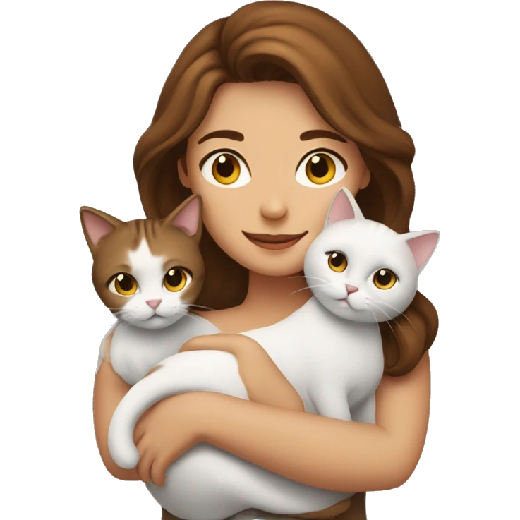 Brown haired Woman and two cats cuddling  emoji