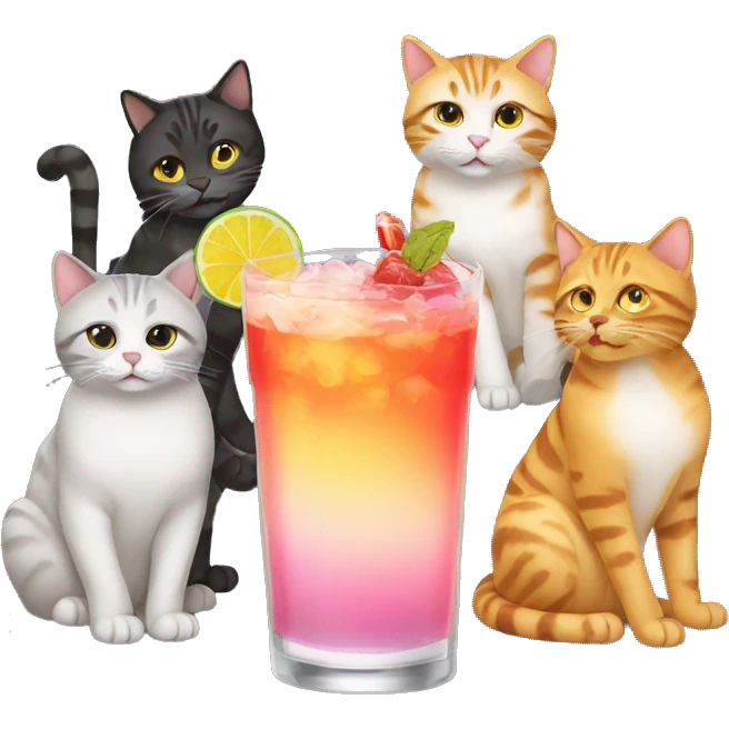 four cats drinking cocktails emoji