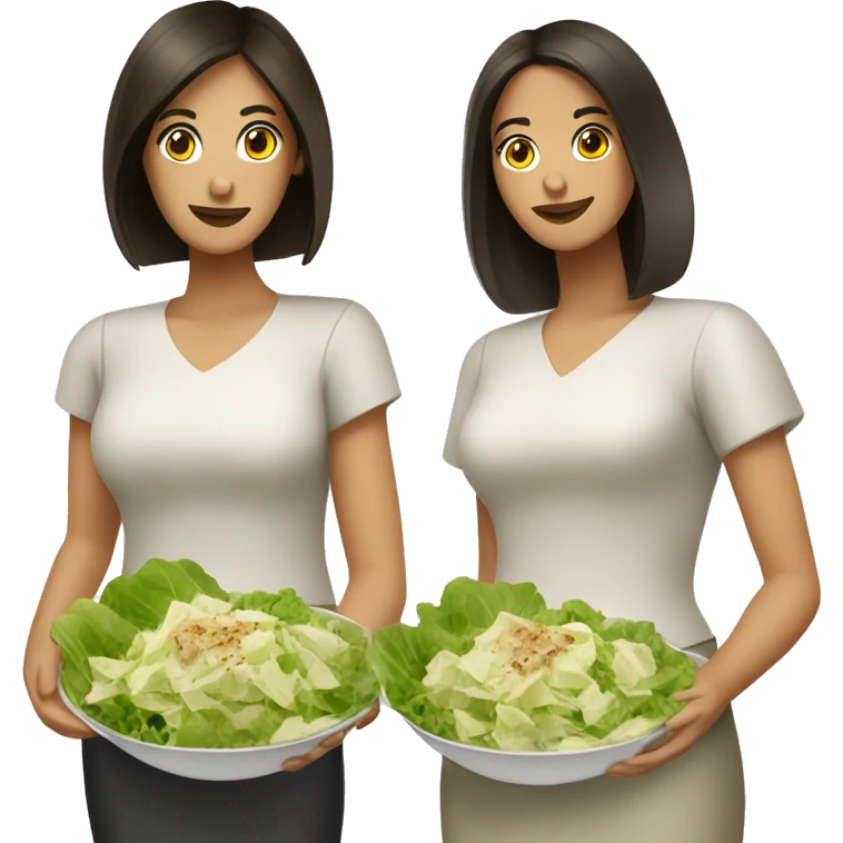 two brunettes who love caesar salad emoji