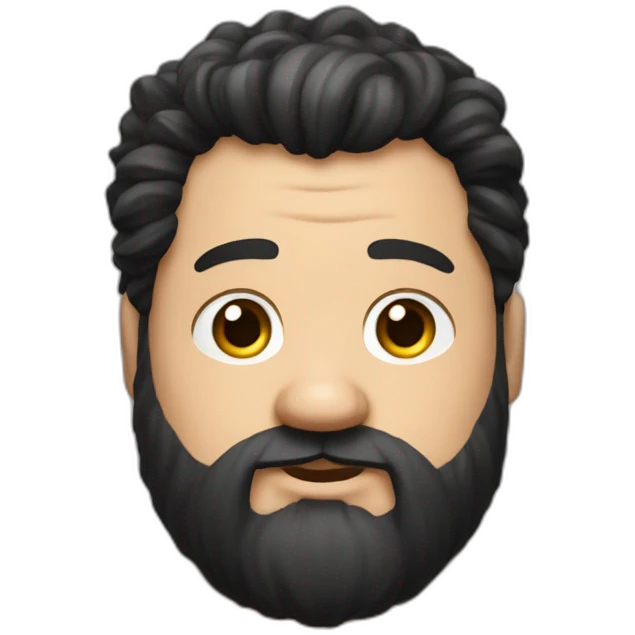 Short man with lots of black hair and big beard, very fat, dressed like a bum taht looks like hagrid emoji