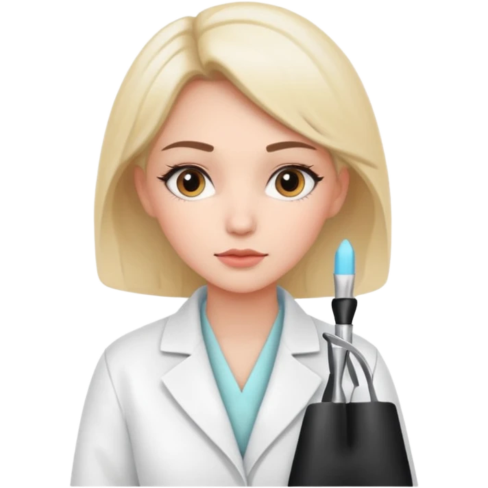 girl cosmetologist, thoughtful expression, soft colors, beauty clinic vibe emoji