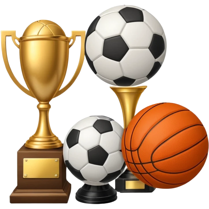 a basketball, soccer ball, volleyball, and a football all mixed with a trophy emoji
