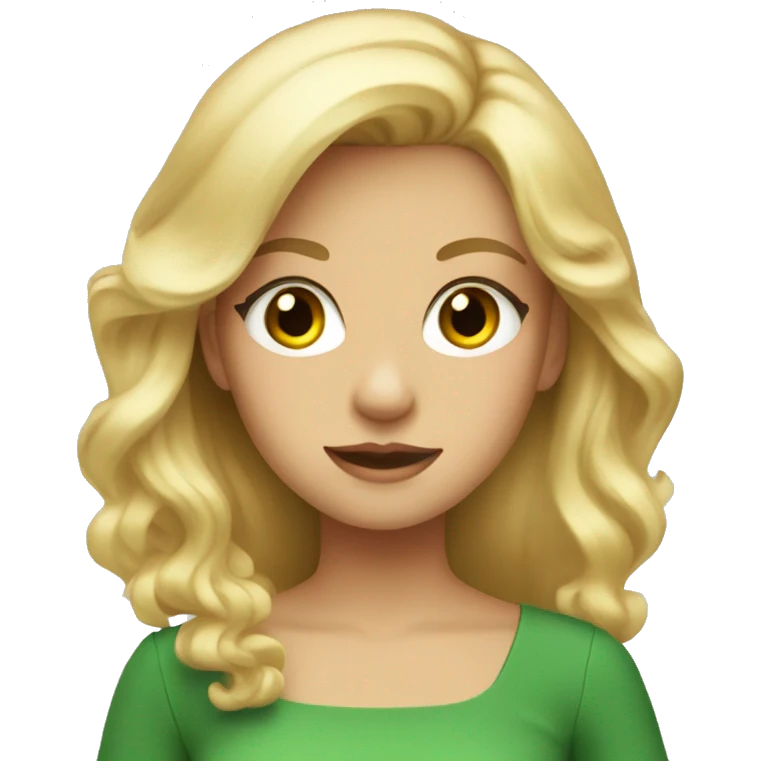 Girl with blonde hair in a green dress with orange eyes emoji