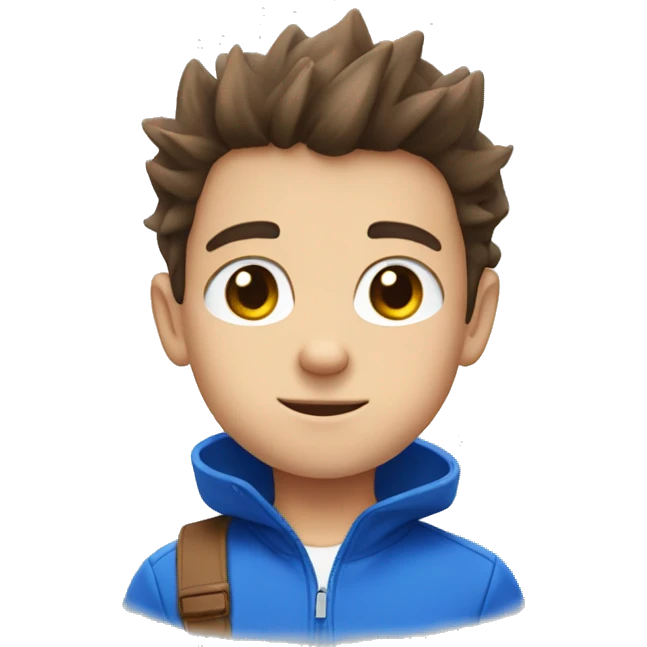 A young white boy with short brown hair and brown eyes wearing a blue sonic the hedgehog shirt
 emoji
