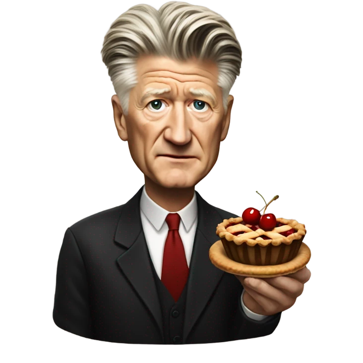 david lynch holding a cherry pie and coffee emoji