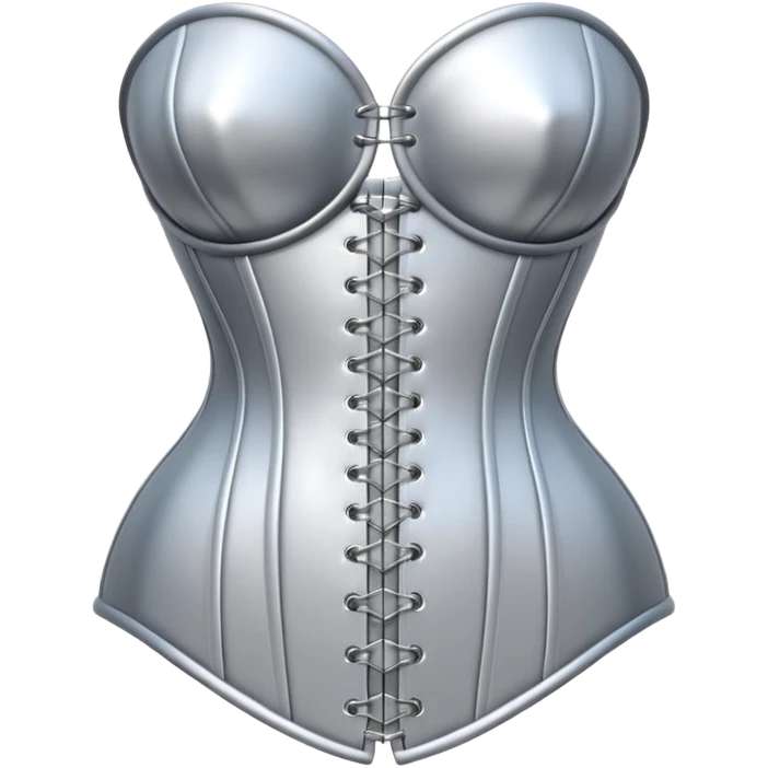 A luxury corset emoji made of silver chrome, smooth metallic curves, minimal fashion silhouette, glossy reflections, sensual high-end aesthetic, iOS emoji style, centered, clean white background emoji