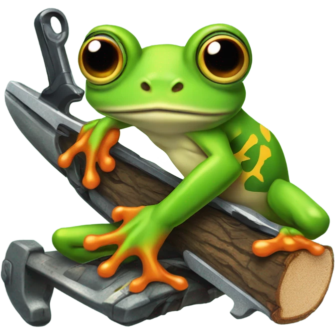 Tree frog sitting on a chainsaw  emoji