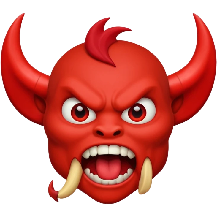 Make a red devil looking straight to with is mouth like it's going to eat something that's dropping from the shy  emoji
