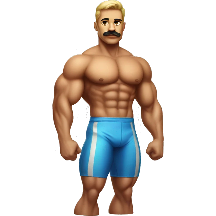 Muscular gay bodybuilder with mustache bikini realistic emoji
