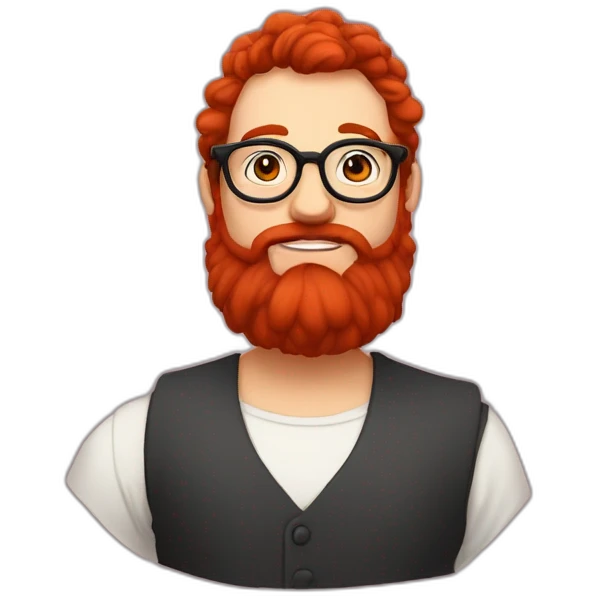 Chubby non binary Big lebowsky round glasses long venitian hair chaotic red beard vaporizer emoji