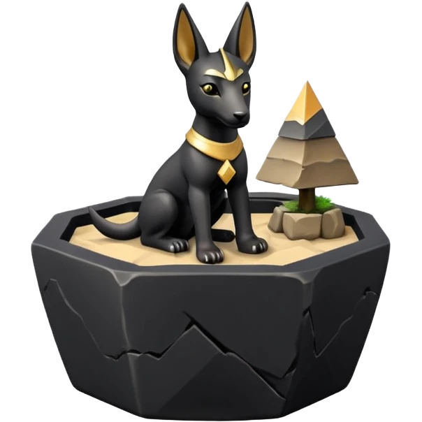  Therapeutic silky black fur tiny statuette young miniature Anubis pyramid scene stone-age cracked irregular dodecagon bonsai pot  emoji