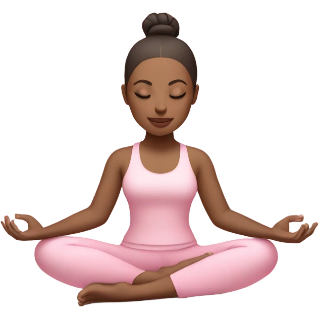 eyes closed emoji white brunette with a high bun girl in lotus pose wearing a pastel pink yoga set  emoji