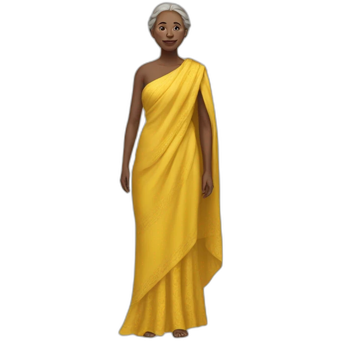 a white woman in a yellow shawl in full growth emoji
