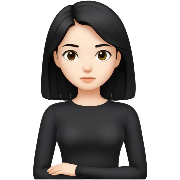 girl with black shoulder-length hair wearing a black tight-fitting top emoji