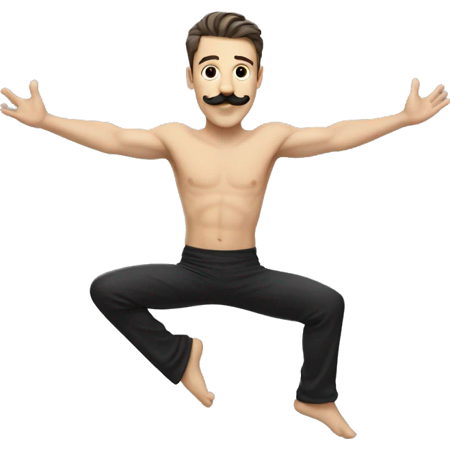 White guy with black mustache doing splits in the air  emoji