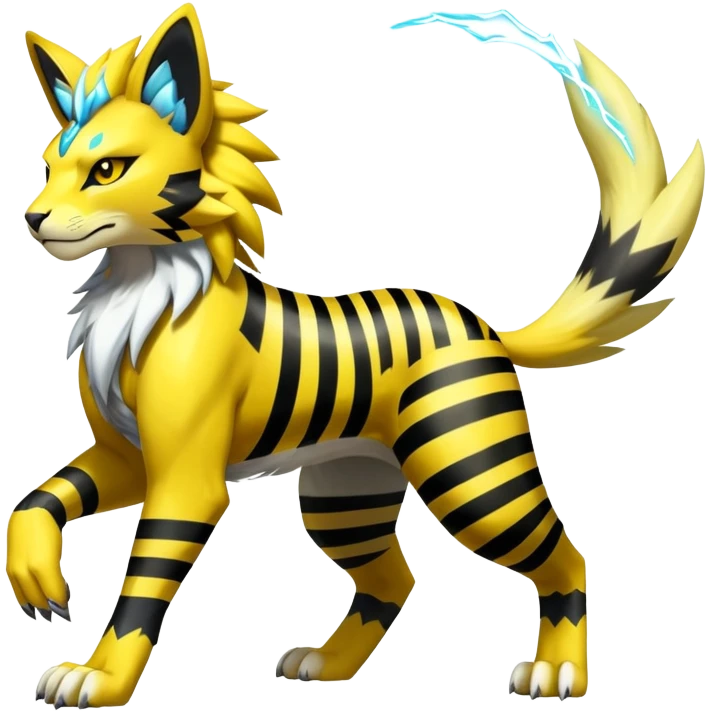 Shiny Elemental Exotic Zeraora-Raikou-Liepard-Persian-Pokémon-Fakémon-hybrid-creature (full body) emoji