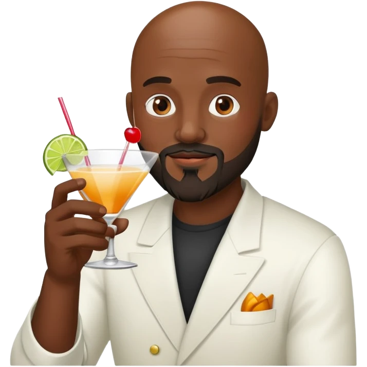 Bald dark skin man, goatee and beard, drinking a cocktail emoji