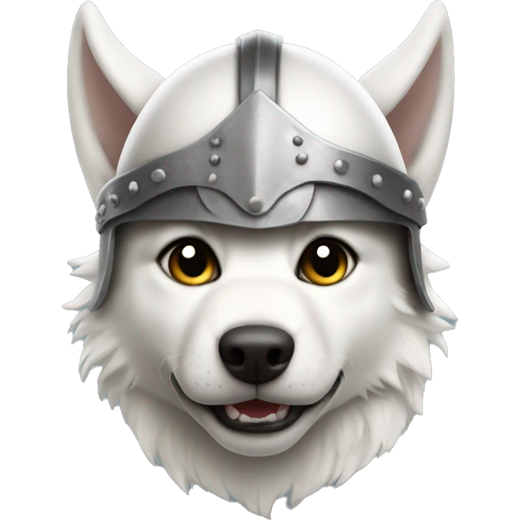 White wolf puppy wearing a viking helmet emoji