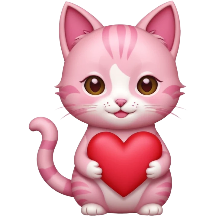 chibi anime pink cat smiling holding a big heart emoji