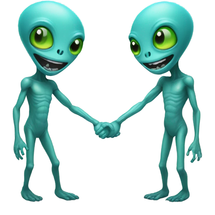 Two happy aliens holding hands emoji