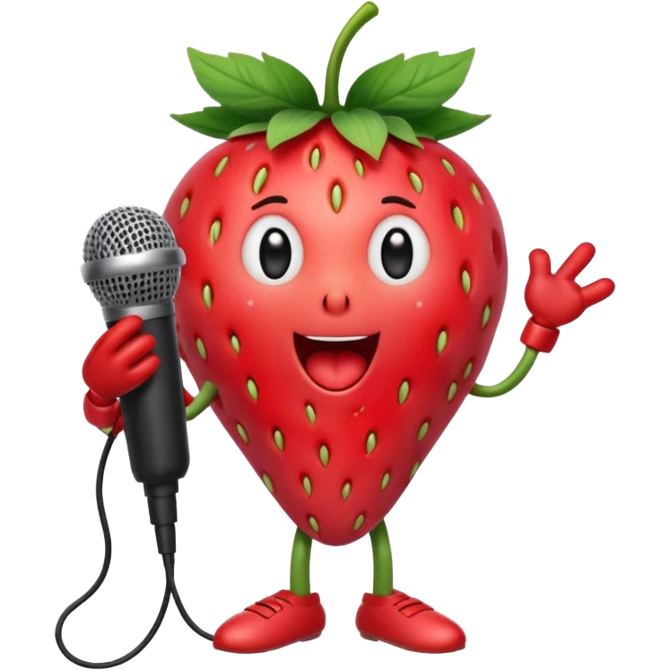 Singing Strawberry who is singing to a mic with arms and legs  emoji