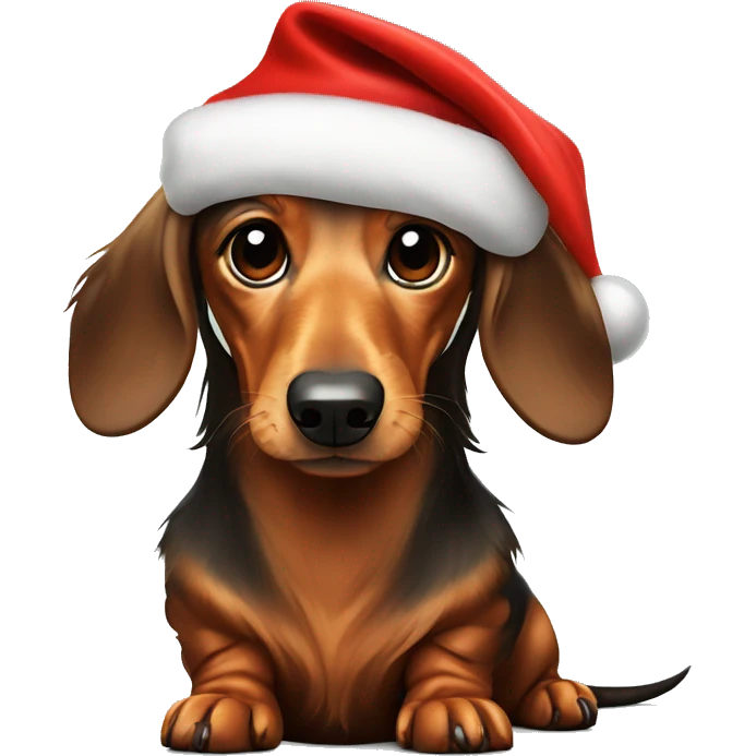 long haired dachshund with santa hat emoji