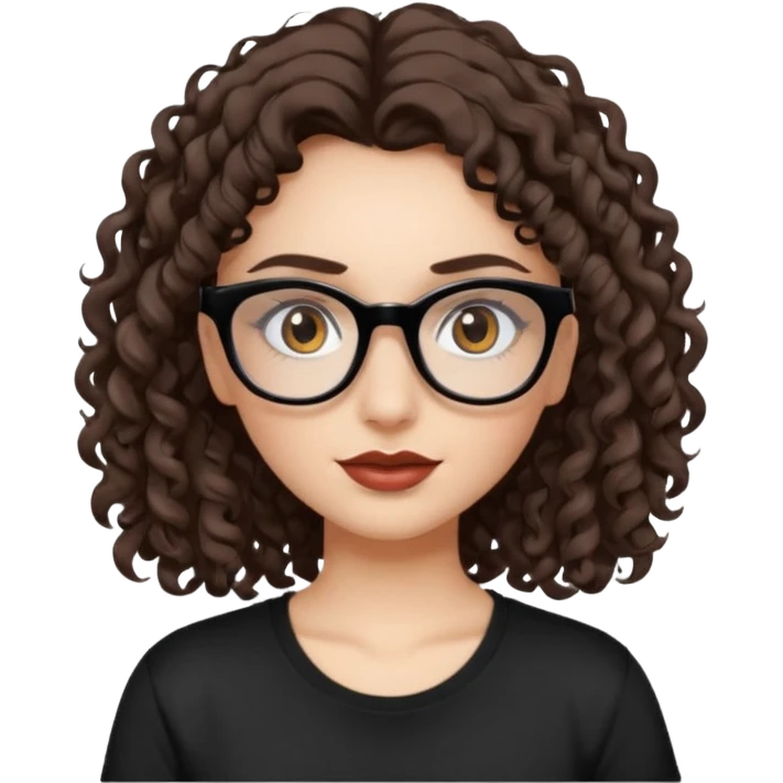I want to describe me. I am a girl with brown hair amd curly hair. I have brown eyes and black glasses and long lashes with mascara. My lips are medium and my nose as well. I wear a white T-shirt. I am white skin with long curly hair. I want longa lashes with loong curly hair emoji