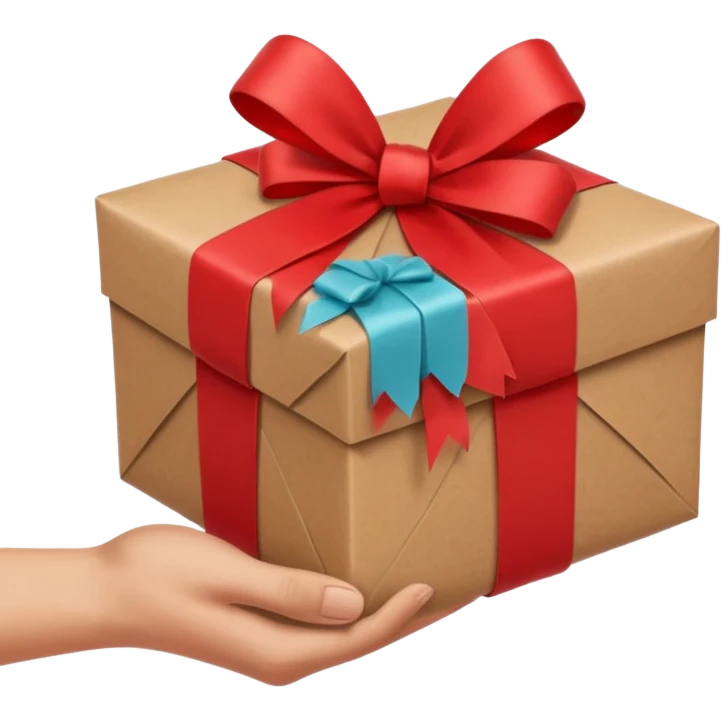 one hand holding out a wrapped gift, simple, clear, no text emoji
