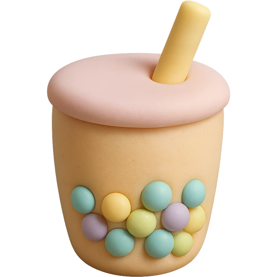 plump pastel bubble tea cup with colorful pearls and a straw emoji