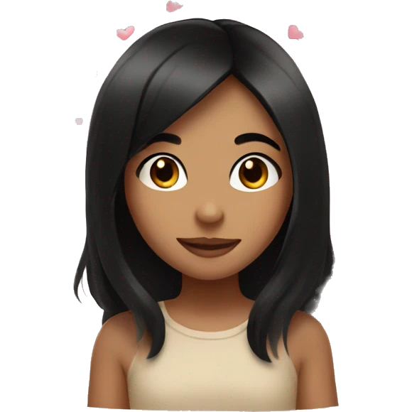 light tan girl with black hair surrounded with hearts emoji