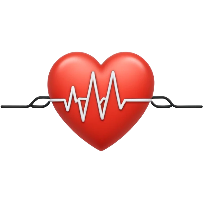 Minimal line-art icon of a heart with a pulse line inside, clean modern style, simple outlines, no background, transparent, represents “medical challenges / health difficulties emoji