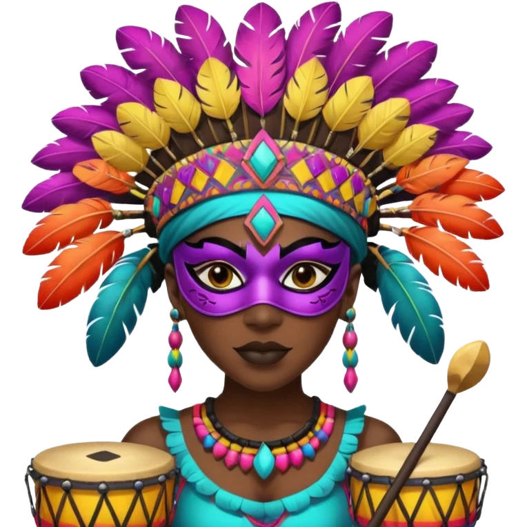 Masked Festival Drummer black woman emoji