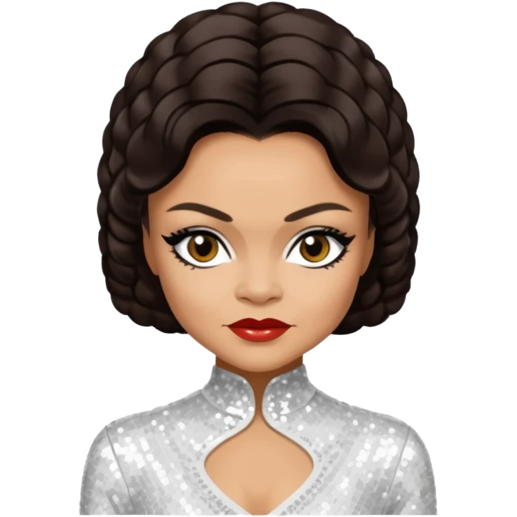 Eartha Kitt with dark brown hair, white sequin outfit emoji