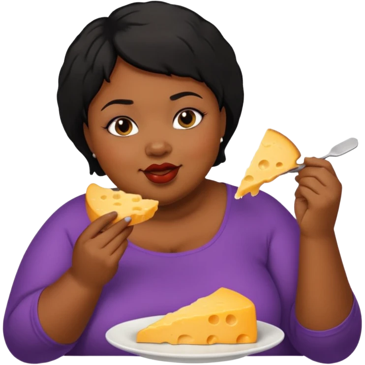 Fat black woman with short hair eating cheese emoji