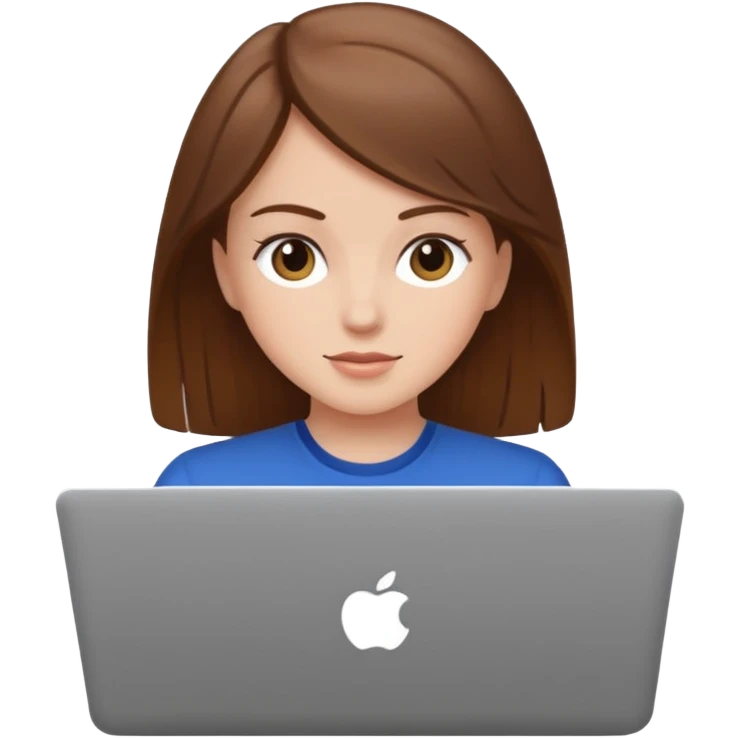 white girl with brown hair using a laptop emoji