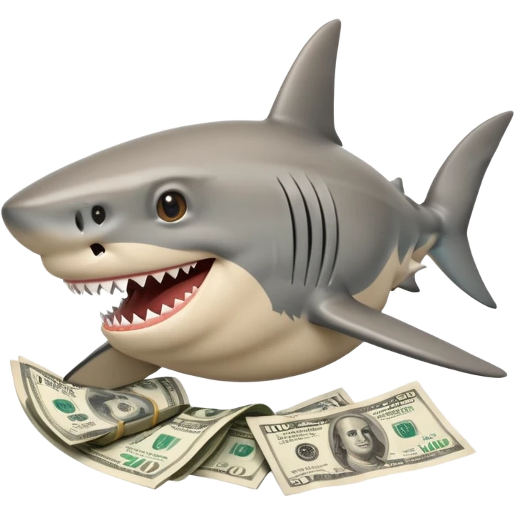 smiling shark with dollar bills in its mouth emoji
