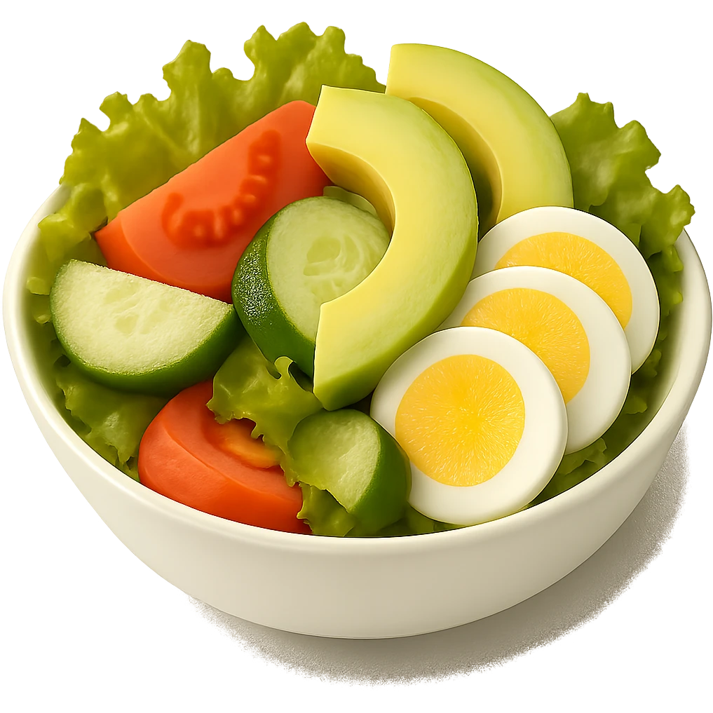 Add sliced boiled egg to the salad, keeping the style clean and simple with no background. emoji