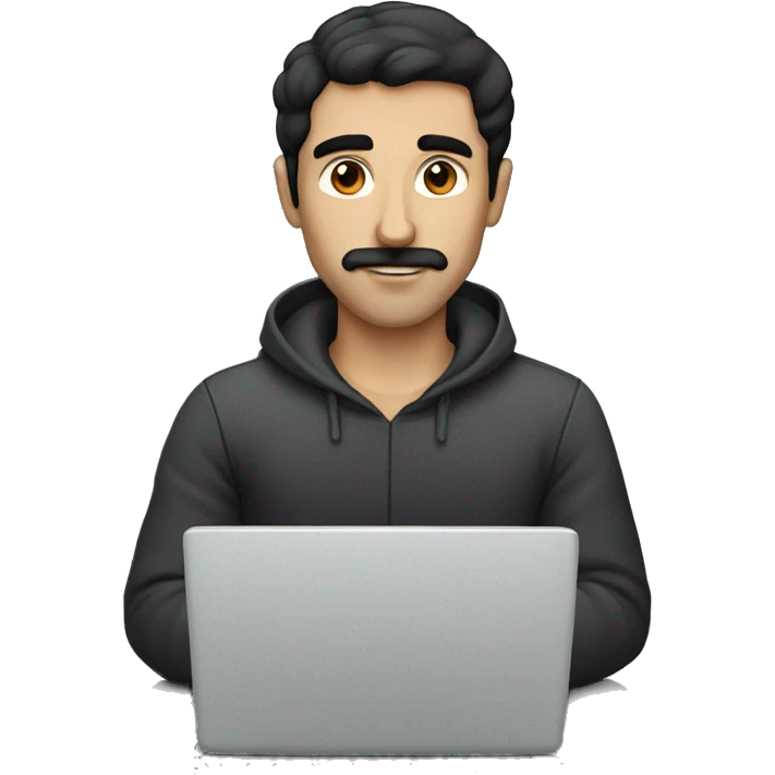 dark hair dark eyes man with short mustache working on a laptop emoji
