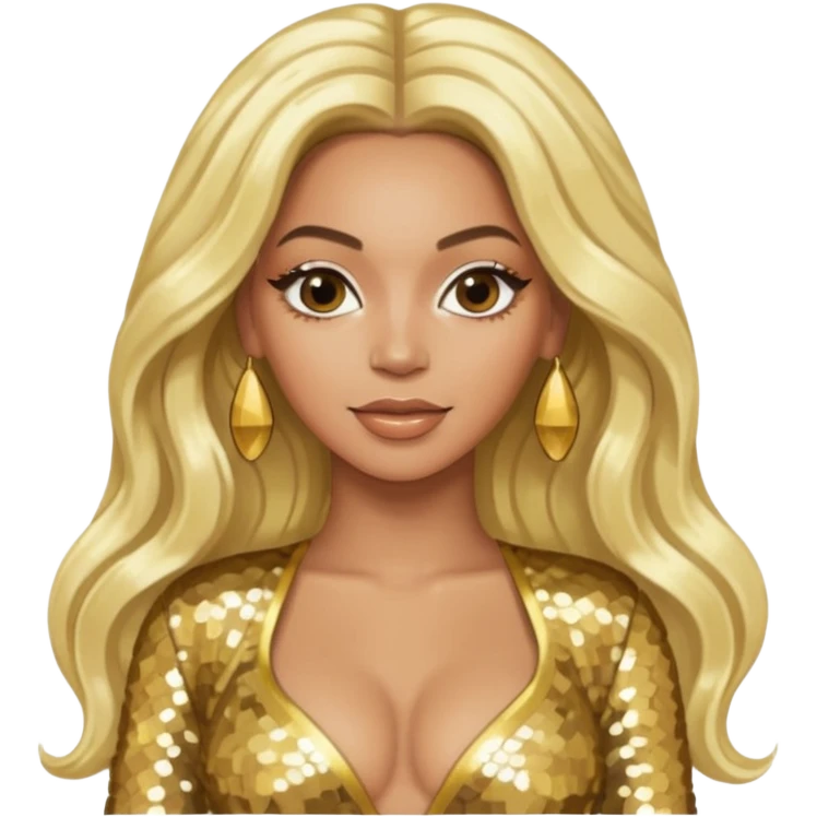 Beyonce from Destiny's Child with long platinum blonde hair, gold sequin outfit emoji