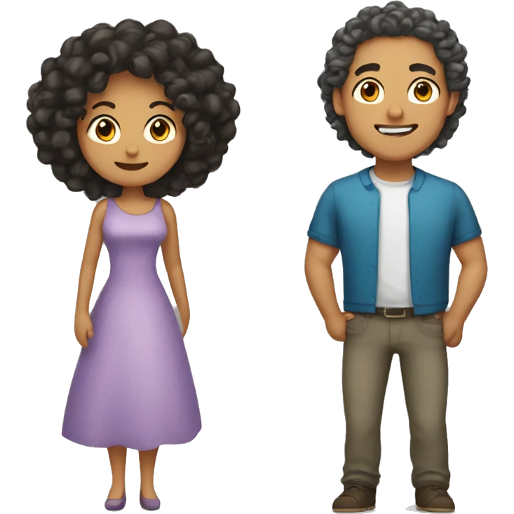 Husband with dark long hair and wife tan with curly hair emoji