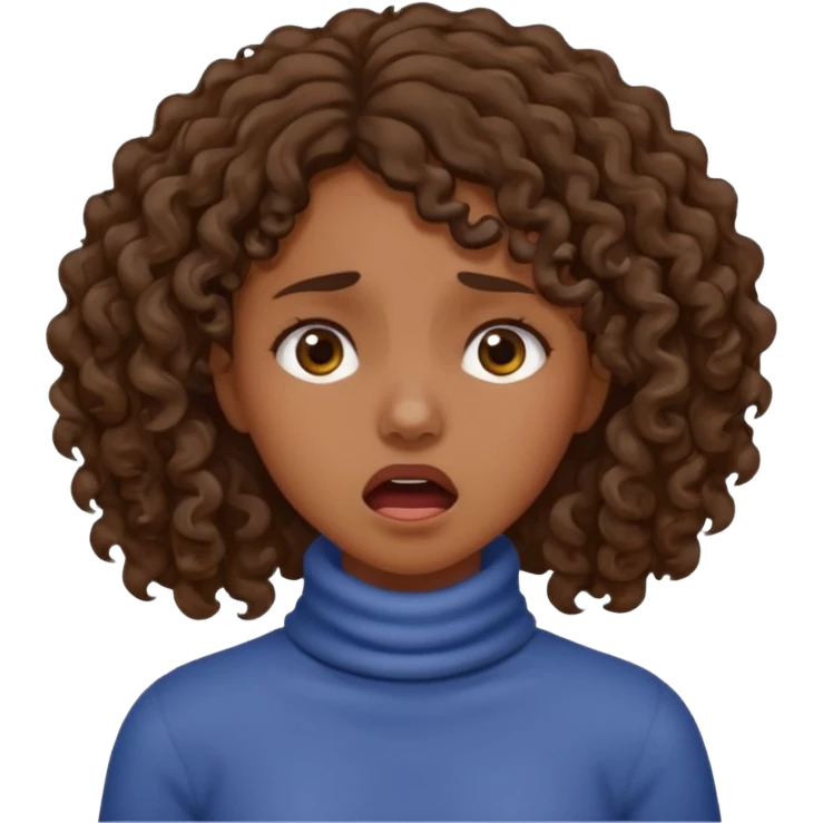 girl with medium-dark skin with curly brown hair holding neck in anguish emoji