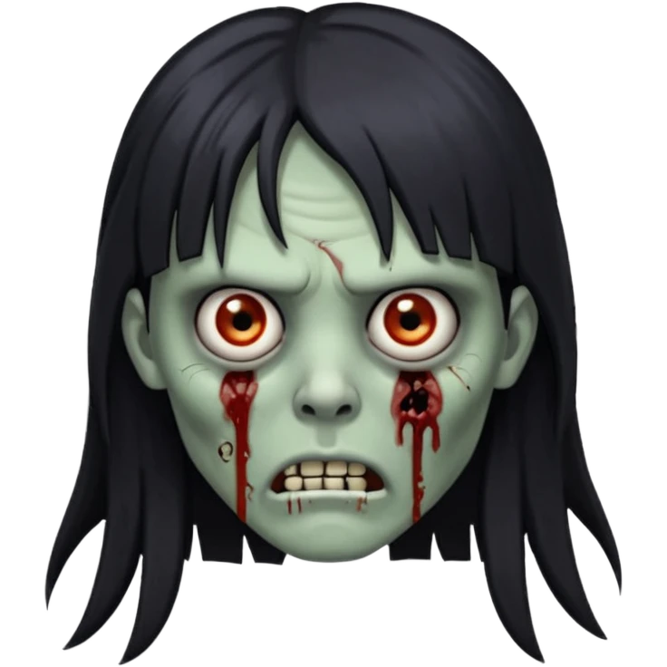 🧟‍♀️ faça igual esse emoji que coloquei só que com franja e piercing dos dois lado do nariz e no septo faça com cabelo longo preto e com a cara mais assustadora mais assustadora sem metade da bochecha  emoji