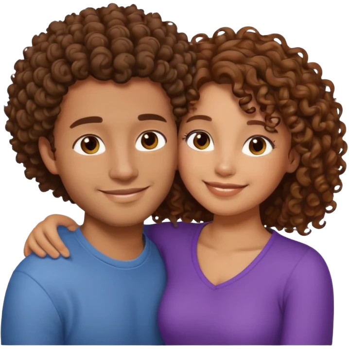 cuddling couple lighter skin male, brownskin girl with curly hair emoji